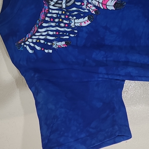 vintage 90s Rag Tops Native American Necklace feathers size L blue tie dye shirt - Picture 3 of 7